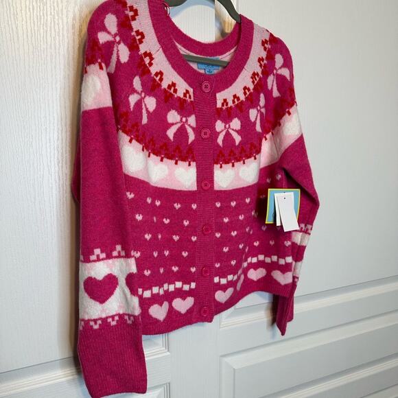 NWT CeCe Pink Hearts Patterned Cardigan - Picture 2 of 5